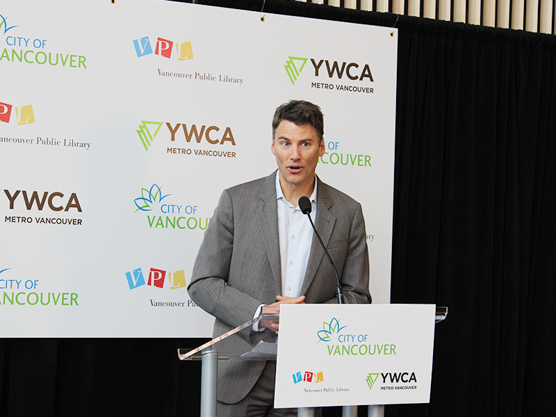 Mayor Gregor Robertson at VPL YWCA Cause We Care House Grand Opening
