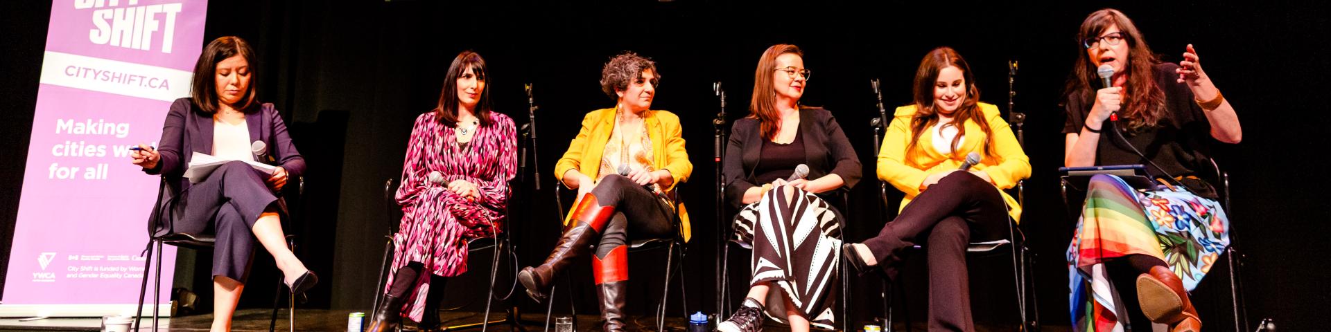 Reimagining pur Cities, March 12, 2024. Left to right: Michelle Eliot, Shachi Kurl, Aftab Erfan, Ginger Gosnell-Myers, Rachael Segal, Andrea Reimer.