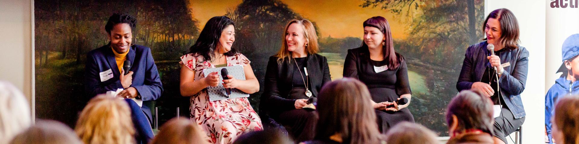 Peer-Centred Advocacy Council members speak on a panel at the YWCA City Shift wrap-up event. 