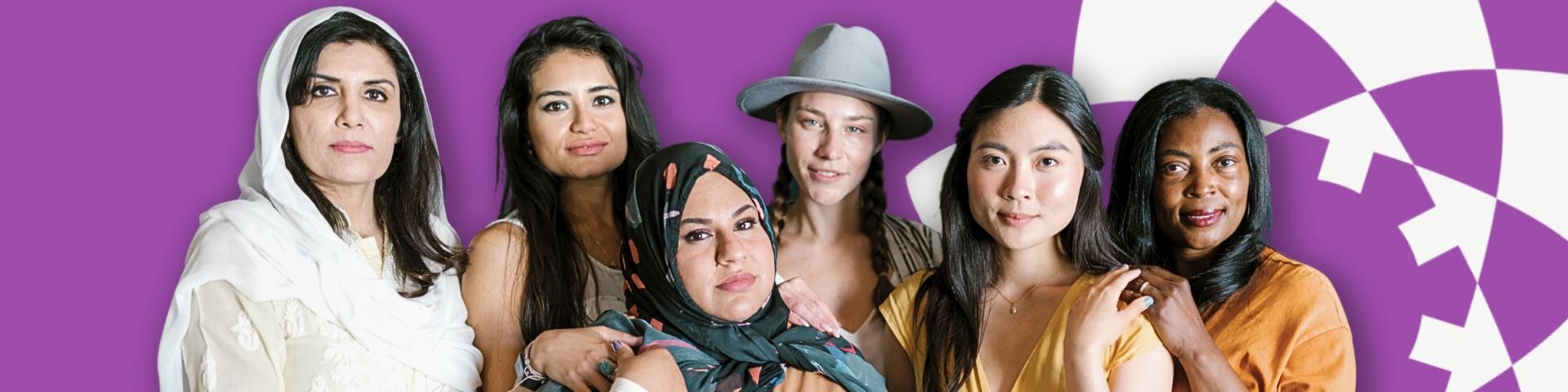 Diverse women gather together