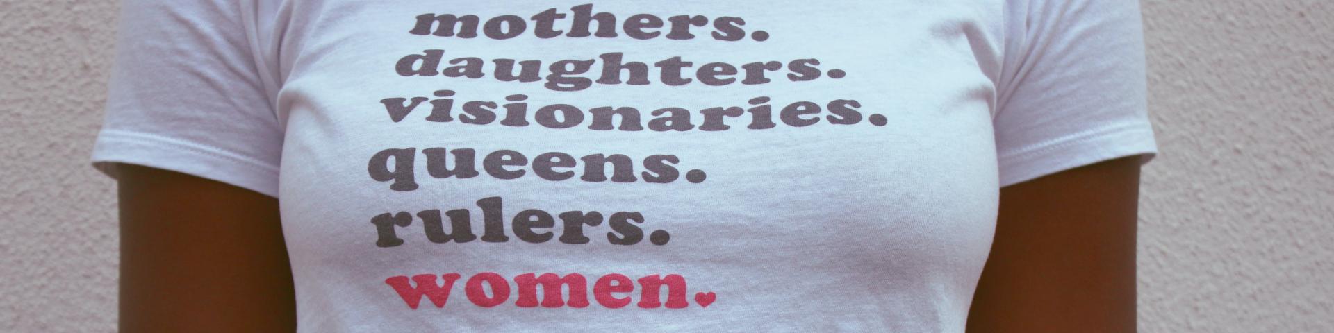 Woman wearing a feminist t-shirt