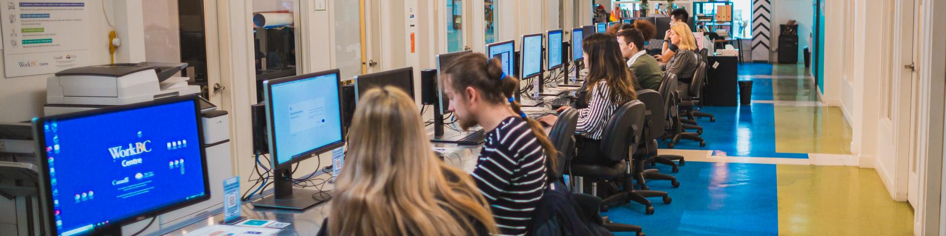 People working in the resource room at Career Zone