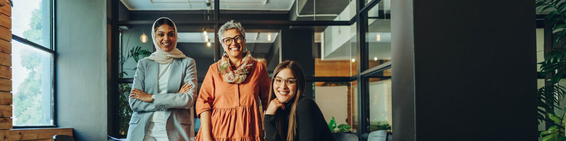 Group of diverse women in an office space
