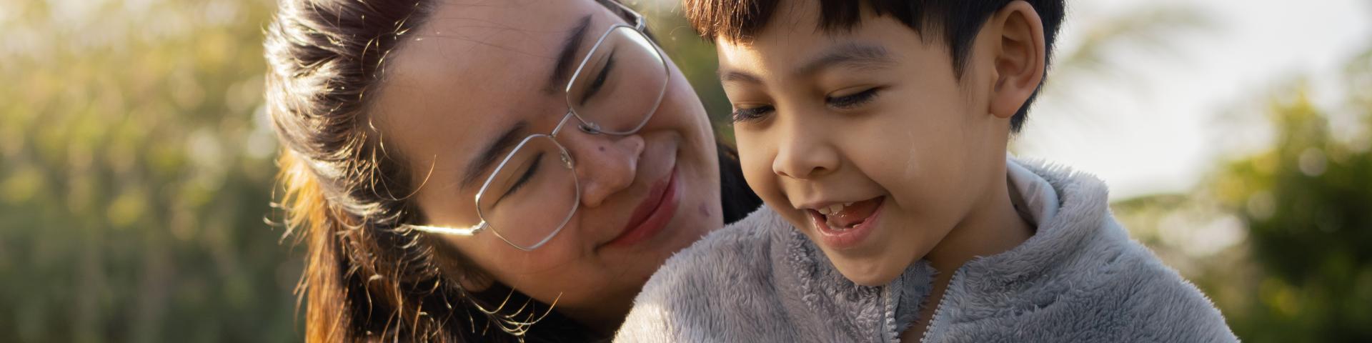 Mom and kid looking at each other and having a good morning