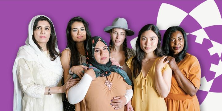 Diverse women gather together