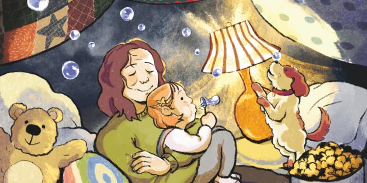Comic of Mom and child in a pillow fort.
