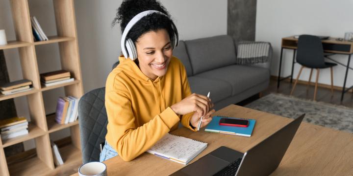 Woman on video call with councellor