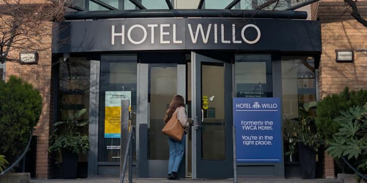 Front entrance of Hotel Willo on Vancouver’s Beatty Street.