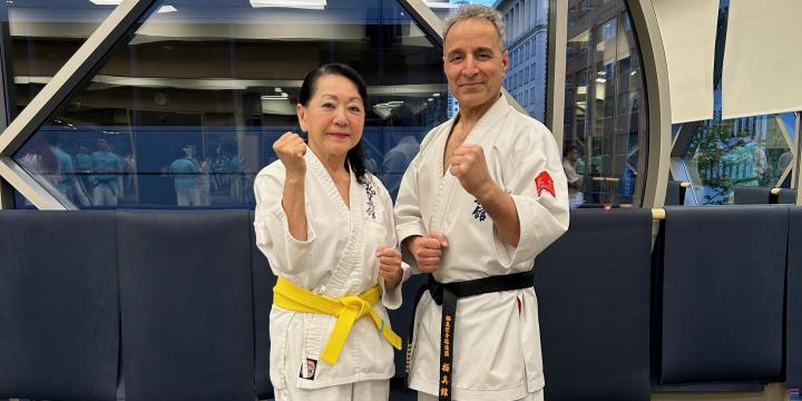 Pat and Hamid Asna-Ashari, one of Vancouver’s top Karate instructors, at the YWCA Health + Fitness Centre.