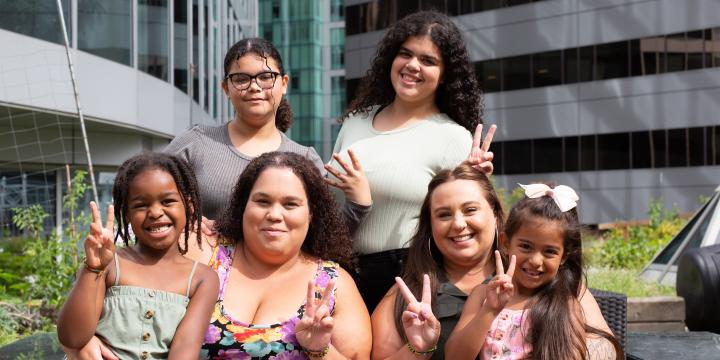 Young girls doing peace signs