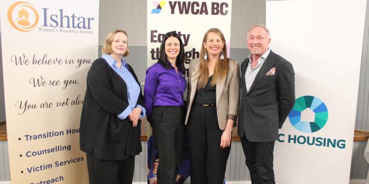 YWCA BC VP, Ishtar Executive Director, BC Minister of Housing, 625 Powell Street Foundation at an event celebrating the opening of three new YWCA housing communities.  