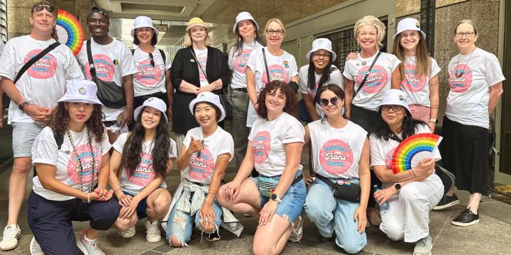 YWCA team members gather before attending the 2025 Vancouver Pride Parade.