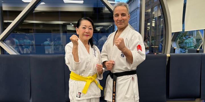 Pat and Hamid Asna-Ashari, one of Vancouver’s top Karate instructors, at the YWCA Health + Fitness Centre.