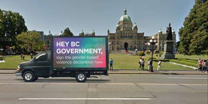 Truck in front of BC Legislation