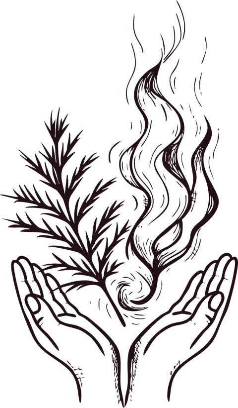A Coast Salish illustration of an offering of cedar and smoke