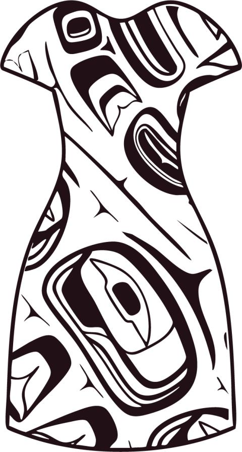 An illustration of a red dress with Coast Salish design