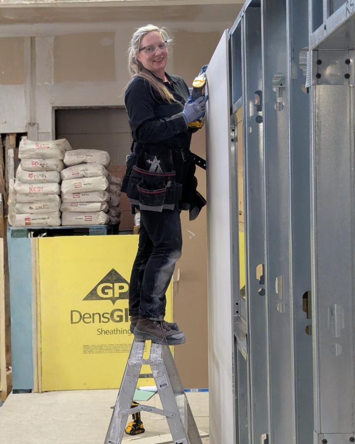 Robyn, YWCA Higher Ground Participant at the Lather (Interior Systems Mechanic) Apprenticeship training provided in partnership with the Finishing Trades Institute of BC