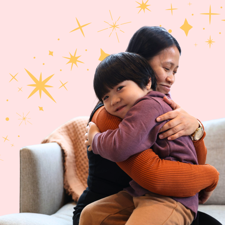 Mother hugging her son