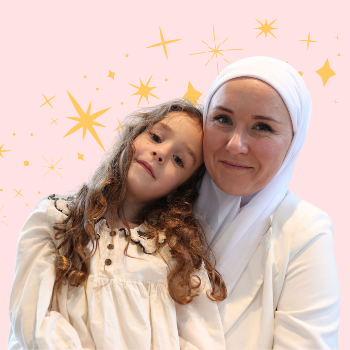 Daughter leaning on her mother for support
