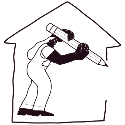 Person drawing a house with a pencil