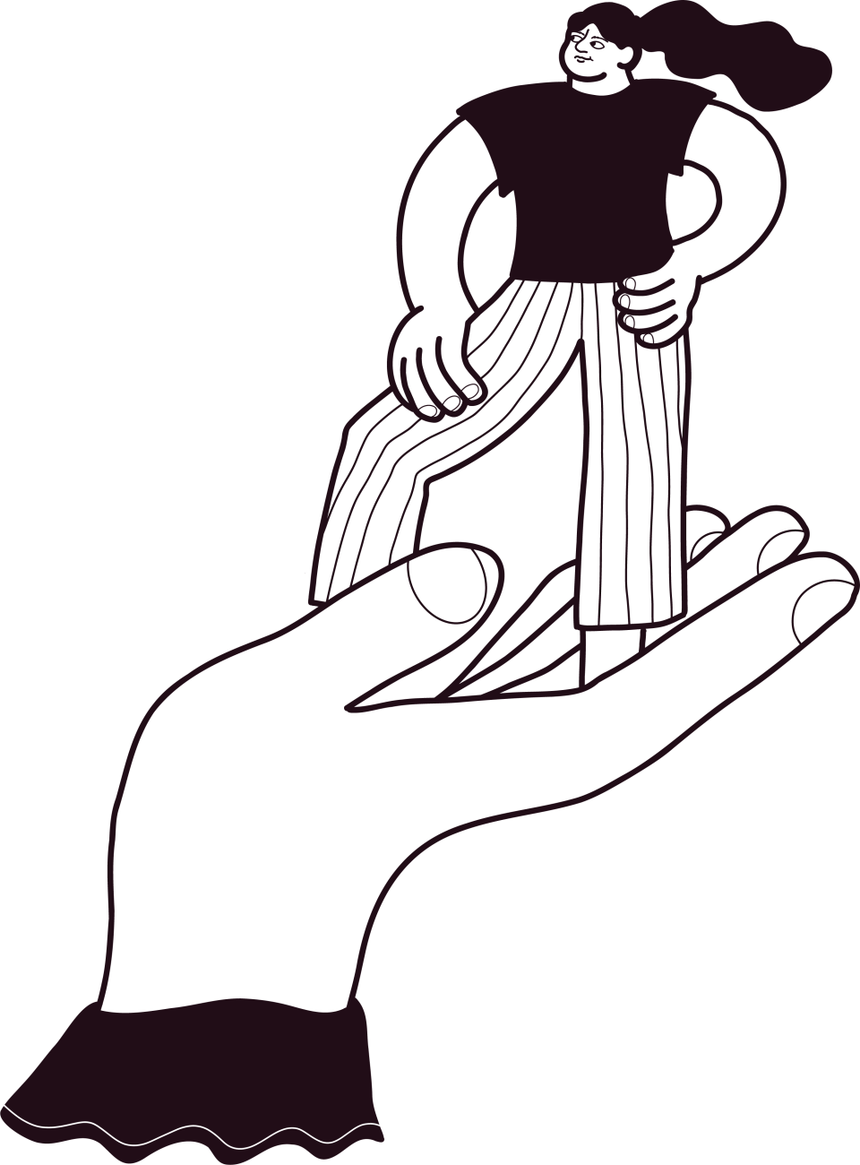 Hand holding a woman up