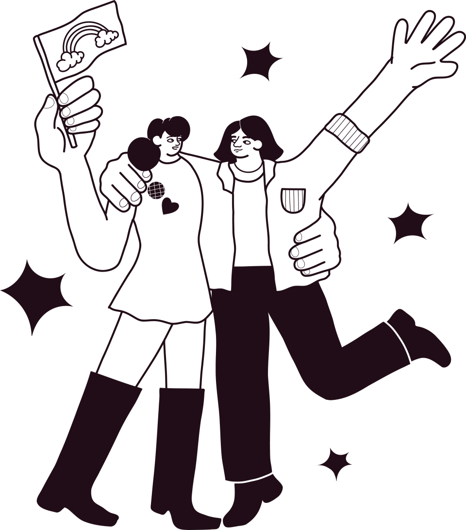 Illustration of two people celebrating pride