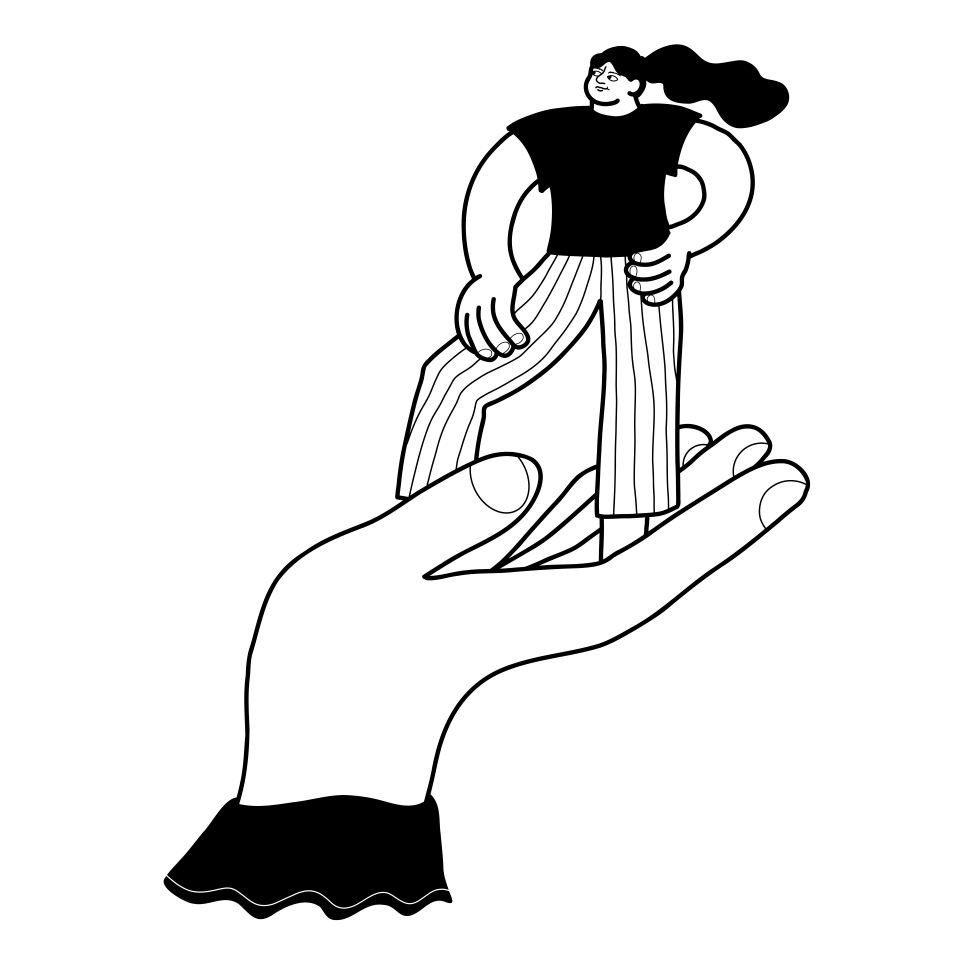 Woman standing high on a hand