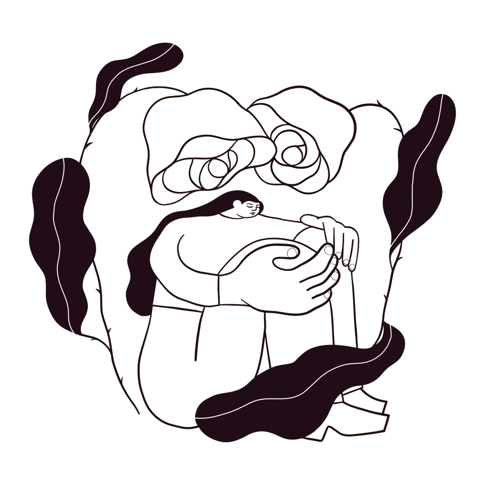 abstract illustration of women sitting under roses -